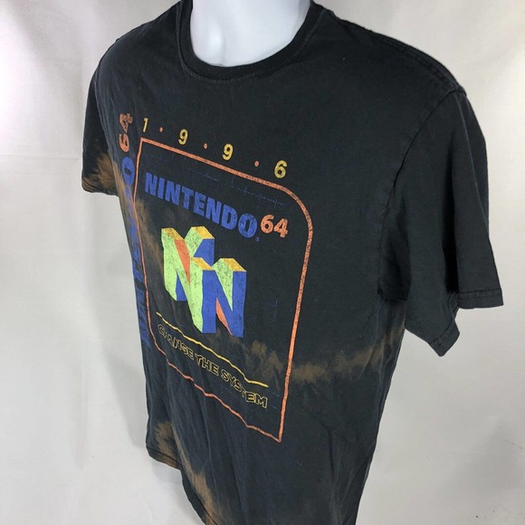 NINTENDO 64 SHIRT MENS SMALL FADED BLACK SHORT SLEEVE RETRO LOGO TEE HAS HOLE - Picture 9 of 13